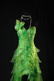Modest High Low One Shoulder Green Tulle Prom Dress Long Party Gowns Evening Dresses HZ0311