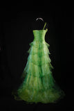 Modest High Low One Shoulder Green Tulle Prom Dress Long Party Gowns Evening Dresses HZ0311