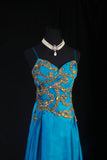 Chic A line Spaghetti Straps Chiffon Blue With Gold Beads Sequins Long Formal Fancy Prom Dresses Dinner Outfits Party Gowns For Teens HZ0311