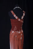 Chic Mermaid Spaghetti Straps Burguny Chiffon With Beads Appliques Long Formal Fancy Prom Dresses Night Outfits Party Gowns For Teens HZ0311