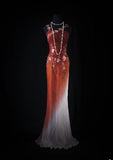 Chic Mermaid Spaghetti Straps Burguny Chiffon With Beads Appliques Long Formal Fancy Prom Dresses Night Outfits Party Gowns For Teens HZ0311