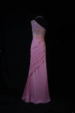 Modest Mermaid One Shoulder Pink Chiffon Prom Dress Long Party Gowns Evening Dresses HZ0311