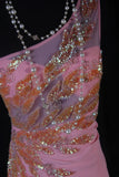 Modest Mermaid One Shoulder Pink Chiffon Prom Dress Long Party Gowns Evening Dresses HZ0311