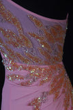 Modest Mermaid One Shoulder Pink Chiffon Prom Dress Long Party Gowns Evening Dresses HZ0311