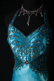 Vintage Mermaid Halter Blue Satin With Beads Long Formal Fancy Prom Dresses Night Outfits Party Gowns For Teens HZ0311