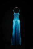 Vintage 50s Mermaid Spaghetti Straps Blue Satin Prom Dress Long Party Gowns Evening Dresses HZ0311