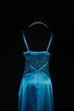 Vintage 50s Mermaid Spaghetti Straps Blue Satin Prom Dress Long Party Gowns Evening Dresses HZ0311