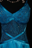 Vintage 50s Mermaid Spaghetti Straps Blue Satin Prom Dress Long Party Gowns Evening Dresses HZ0311