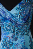 Vintage Prom Dresses 1950s A line V Neck Chiffon Royal Blue Long Parties Gowns Evening Dresses HZ0311