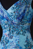 Vintage Prom Dresses 1950s A line V Neck Chiffon Royal Blue Long Parties Gowns Evening Dresses HZ0311