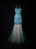Vintage Style Mermaid Sweetheart 1950s Lace Blue Tulle With Beads Long Formal Fancy Prom Dresses Night Outfits Party Gowns HZ0311