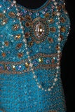 Classy Prom Dresses 1950s A line Tulle With Gold Beaded Blue Long Parties Gowns Evening Dress HZ0311