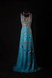 Classy Prom Dresses 1950s A line Tulle With Gold Beaded Blue Long Parties Gowns Evening Dress HZ0311