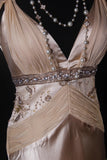 Classy Prom Dresses 1950s A line V Neckline Champagne Chiffon With Beaded Vintage Long Parties Gowns Evening Dress HZ0311