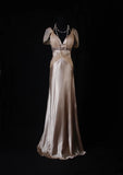 Classy Prom Dresses 1950s A line V Neckline Champagne Chiffon With Beaded Vintage Long Parties Gowns Evening Dress HZ0311