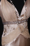 Classy Prom Dresses 1950s A line V Neckline Champagne Chiffon With Beaded Vintage Long Parties Gowns Evening Dress HZ0311