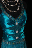 Classy Prom Dresses 1950s A line V Neck Blue With Beads Gem Vintage Long Parties Gowns Evening Dress HZ0311