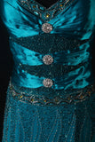Classy Prom Dresses 1950s A line V Neck Blue With Beads Gem Vintage Long Parties Gowns Evening Dress HZ0311