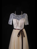 Simple A Line Scoop Neck With Half Sleeves Tulle Lace Bridesmaid Dresses HZ0311