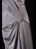 Simple Mermaid V Neck Gray Satin With Pleated Long Bridesmaid Dresses HZ0311