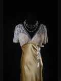 Vintage Sheath V Neck Short Sleeves With Lace Long Formal Old 1950s Prom Dresses Night Outfits Party Gowns HZ0311