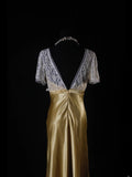 Vintage Sheath V Neck Short Sleeves With Lace Long Formal Old 1950s Prom Dresses Night Outfits Party Gowns HZ0311