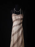 Vintage A line Spaghetti Straps Champagne Chiffon Long Formal Old 1950s Prom Dresses Night Outfits Party Gowns HZ0311