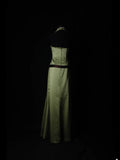 Vintage A line V Neck Green Satin With Pleated Long Bridesmaid Dresses HZ0311