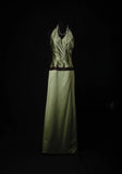 Vintage A line V Neck Green Satin With Pleated Long Bridesmaid Dresses HZ0311