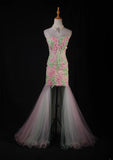 Vintage Style Mermaid Sweetheart 1950s Tulle Pink With Appliques Long Formal Prom Dresses Night Outfits Party Gowns HZ0311