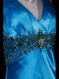 Vintage A line Halter Blue Satin Long Formal Old 1950s Prom Dresses Night Outfits Party Gowns HZ0311