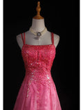 Vintage A line Spaghetti Straps Pink Backless Long Formal Old 1950s Prom Dresses Night Outfits Party Gowns HZ0311