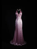 Classy Prom Dresses 1950s Mermaid V Neck Satin Lilac Vintage Long Parties Gowns Evening Dress HZ0311
