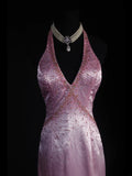 Classy Prom Dresses 1950s Mermaid V Neck Satin Lilac Vintage Long Parties Gowns Evening Dress HZ0311