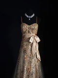 Vintage A line Spaghetti Straps Champagne Lace Long Formal Old 1950s Prom Dresses Night Outfits Party Gowns HZ0311