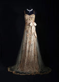 Vintage A line Spaghetti Straps Champagne Lace Long Formal Old 1950s Prom Dresses Night Outfits Party Gowns HZ0311