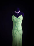 Classy Prom Dresses 1950s Mermaid Spaghetti Straps Chiffon Mint Green Beaded Long Parties Gowns Evening Dress HZ0311
