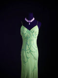 Classy Prom Dresses 1950s Mermaid Spaghetti Straps Chiffon Mint Green Beaded Long Parties Gowns Evening Dress HZ0311