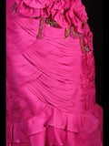 Classy Prom Dresses 1950s Mermaid Spaghetti Straps Chiffon Hot Pink Layered Beaded Long Parties Gowns Evening Dress HZ0311