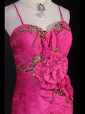Classy Prom Dresses 1950s Mermaid Spaghetti Straps Chiffon Hot Pink Layered Beaded Long Parties Gowns Evening Dress HZ0311