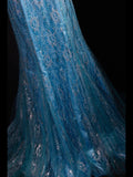 Classy Prom Dresses 1950s Mermaid Spaghetti Straps Blue Tulle Beaded Long Parties Gowns Evening Dress HZ0311