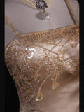 Classy Prom Dresses 1950s Mermaid Spaghetti Strap Champagne With Beaded Long Parties Gowns Evening Dress HZ0311