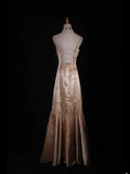 Classy Prom Dresses 1950s Mermaid Spaghetti Strap Champagne With Beaded Long Parties Gowns Evening Dress HZ0311