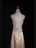 Classy Prom Dresses 1950s Mermaid Spaghetti Strap Champagne With Beaded Long Parties Gowns Evening Dress HZ0311
