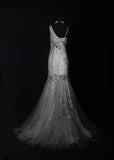 Classy Prom Dresses 1950s Mermaid Spaghetti Strap Silver Gray Lace With Beaded Long Parties Gowns Evening Dress HZ0311
