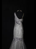 Classy Prom Dresses 1950s Mermaid Spaghetti Strap Silver Gray Lace With Beaded Long Parties Gowns Evening Dress HZ0311