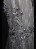 Classy Prom Dresses 1950s Mermaid Spaghetti Strap Silver Gray Lace With Beaded Long Parties Gowns Evening Dress HZ0311