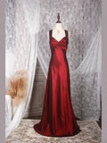 Vintage A line Sweetheart Burgundy Satin Long Formal Old 1950s Prom Dresses Night Outfits Party Gowns HZ0311