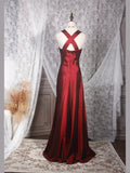 Vintage A line Sweetheart Burgundy Satin Long Formal Old 1950s Prom Dresses Night Outfits Party Gowns HZ0311