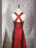 Vintage A line Sweetheart Burgundy Satin Long Formal Old 1950s Prom Dresses Night Outfits Party Gowns HZ0311